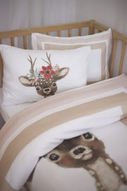 Organic Printed Cotton Satin Baby Duvet Cover Set - Deer And Flower Themed