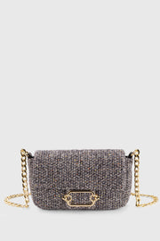 Women'S Tweed Black Chain Magnet Closure Crossbody Bag 225