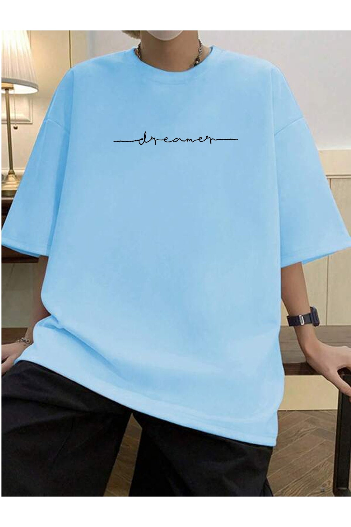 Black Sokak Bebe Blue Dreamer Printed Oversize Crew Neck Tshirt