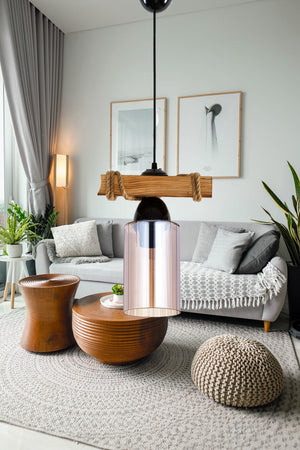 Wooden Rope Single Pendant Lamp Honey Glass Chandelier, Living Room Chandelier, Kitchen, Chandelier