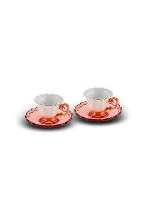 Samo Set Of 2 Orange Coffee Cups With Acrylic Saucers 90 Ml