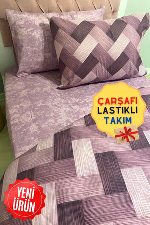 Zigzag Plum 4-Piece Elastic Bed Sheet Single (100X200 CM) Duvet Cover Set - Swordslife