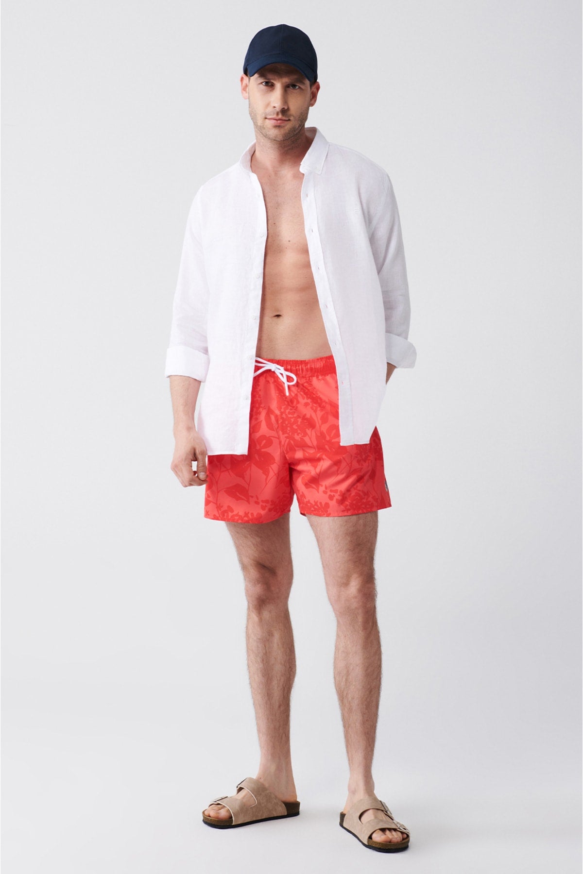 Men'S Pomegranate Flower Quick Dry Printed Standard Size Swimwear Sea Shorts E003802