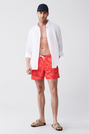 Men'S Pomegranate Flower Quick Dry Printed Standard Size Swimwear Sea Shorts E003802
