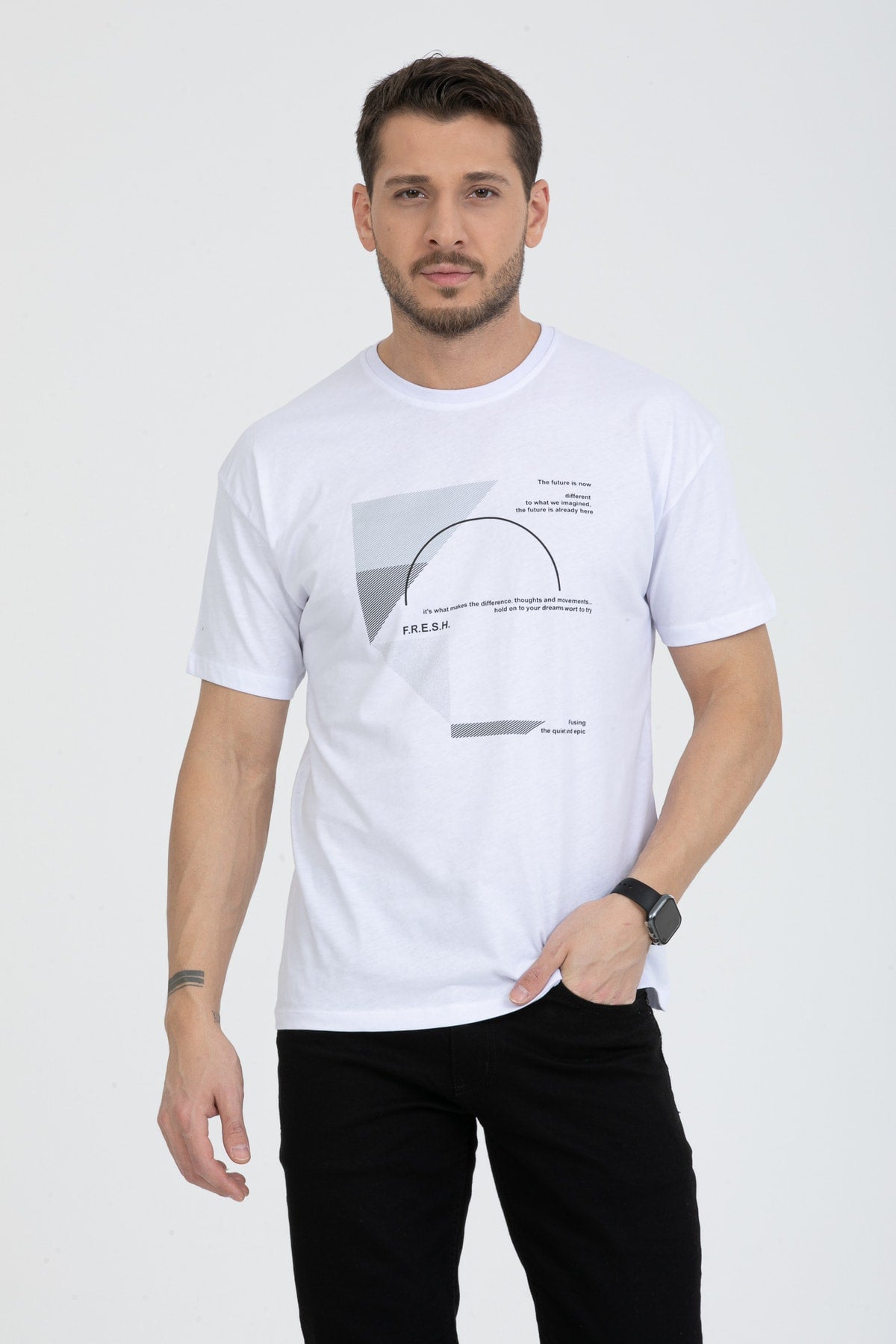 Men's Printed T-Shirt Regular Fit White