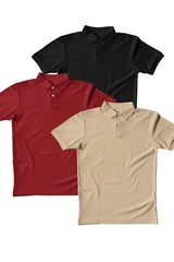 Unisex Black Claret Red Beige 3 Pcs Polo Neck T-shirt - Swordslife