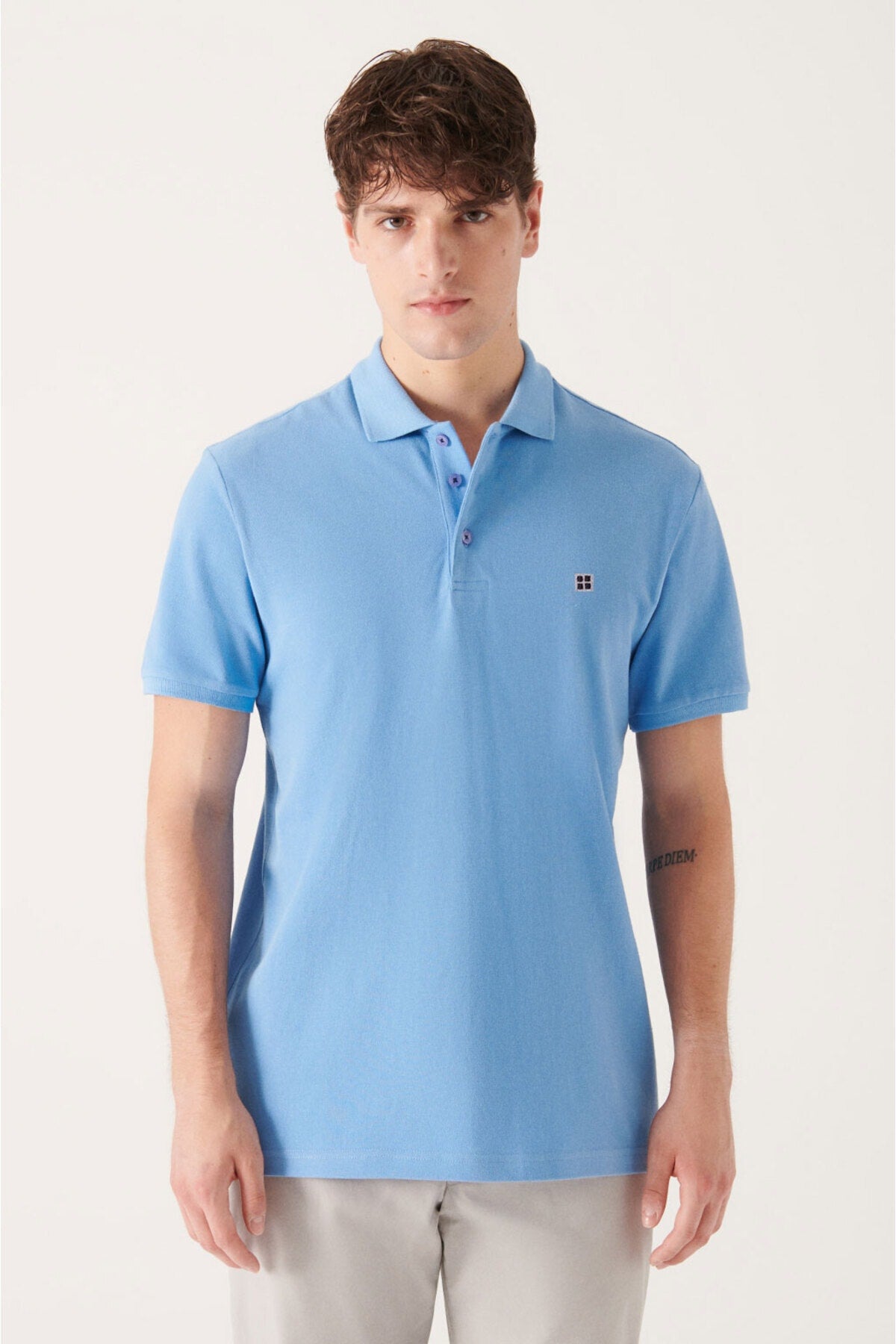  Мужская синяя дышащая футболка стандартного кроя из 100 % хлопка с воротником-поло стандартного кроя E001004