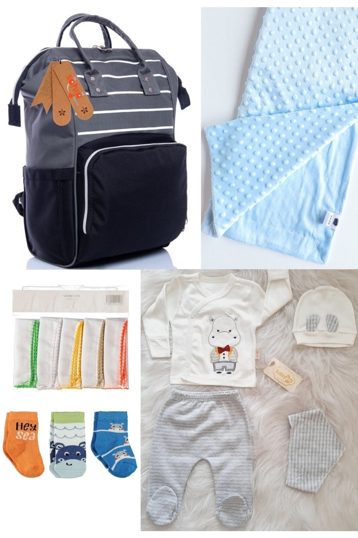 5 Piece Maternity Set (Baby Care Backpack, Hospital Exit, Chickpea Blanket, 10 Wipes and 3 Socks)
