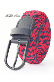 Braided Elastic Belt Red-Navy Blue Jeans, Jeans, Shorts Men'S Belt 3,5 Cm