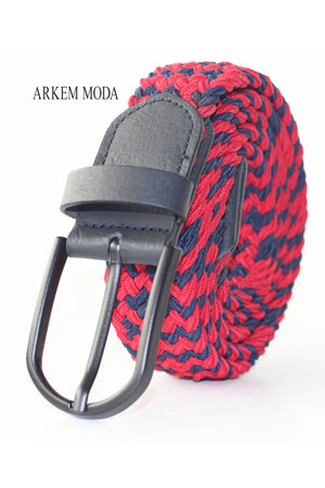Braided Elastic Belt Red-Navy Blue Jeans, Jeans, Shorts Men'S Belt 3,5 Cm
