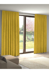 Velvet Textured Indian Yellow Island Backdrop Curtain Extraforward Pleated - Swordslife