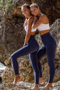 Gela High Waist, Flexible And Gathering Sports Leggings Navy Blue - Swordslife