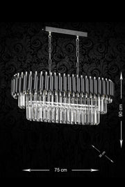 Palmira 75X35 Cm Crystal Stone Luxury Dining Table Chandelier Set Of 6 - (Black-Chrome)