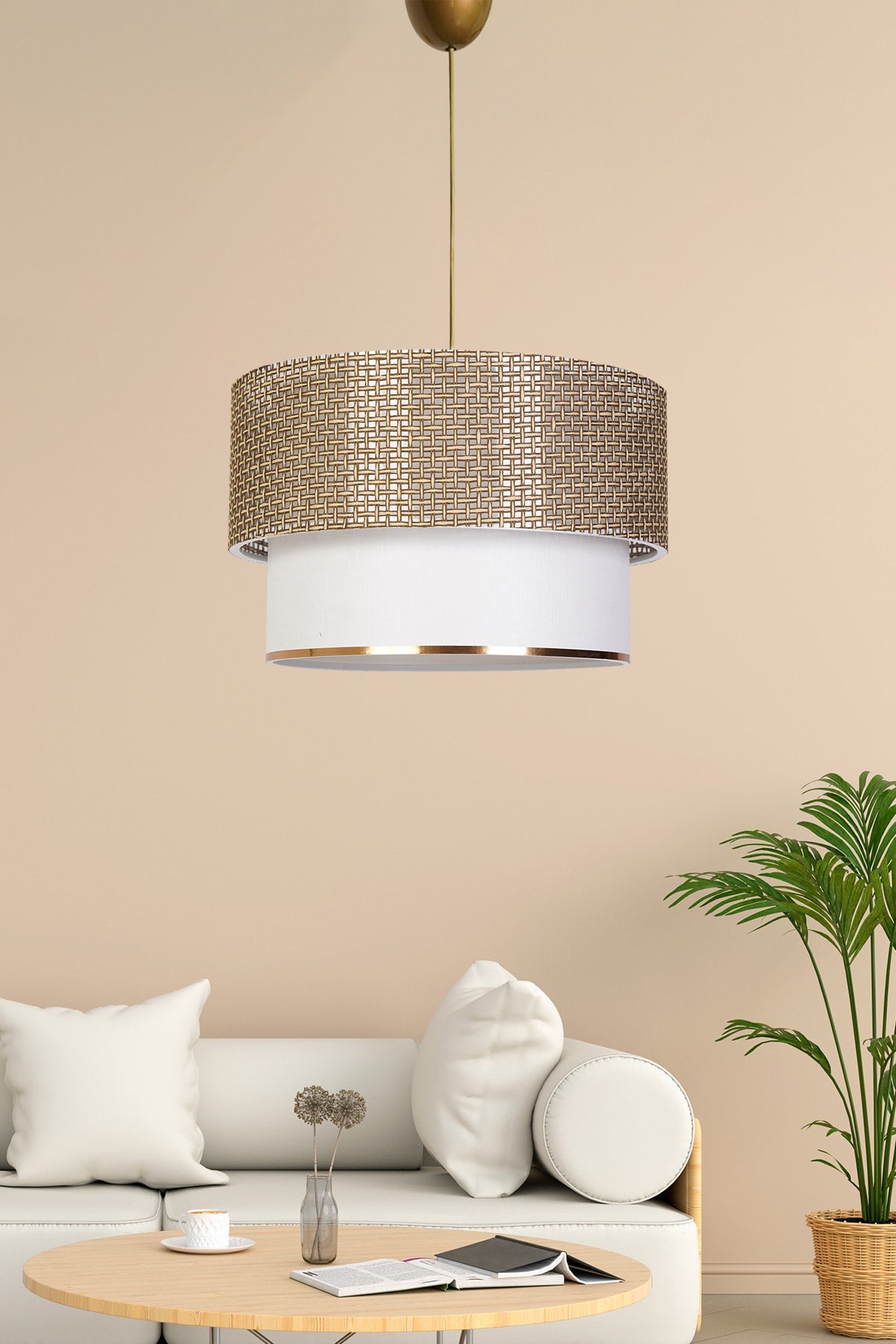 Sinifant Pendant Lamp Chandelier Wicker White