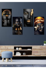 4 Pieces 15x30cm Wooden Wall Decor Black Women Painting Set For Living Room Living Bedroom Kitchen - Swordslife