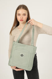 Grüne U22 3-Fach vorne 2 Taschen Detaillierte Canvas Stoff Täglich Damen Arm und Schulter Tasche B:35 E:35