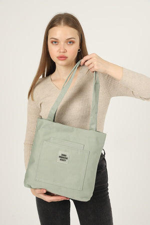Green U22 3-Compartment Front 2 Pocket Detailed Canvas Fabric Daily Women'S Arm And Shoulder Bag B:35 E:35