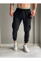 Men's Black Summer Cargo Pocket Slim Fit Sweatpants Slim Fit Jogger