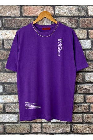 Men'S Purple Believe Printed Oversize T-Shirt