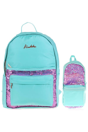 Mint Sequin School Bag And Pencil Holder Set - Girls