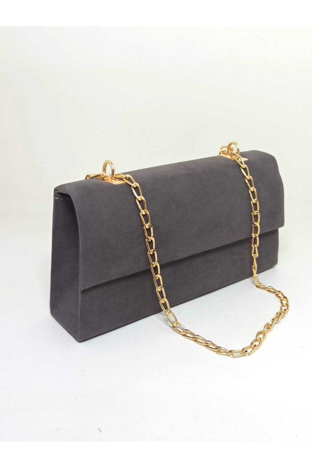 Women's Gray Suede Chain Strap Bag - Swordslife