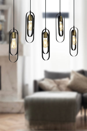 Koza 5 Row Black Modern Young Room Kitchen Retro Living Room Pendant Lamp Chandelier