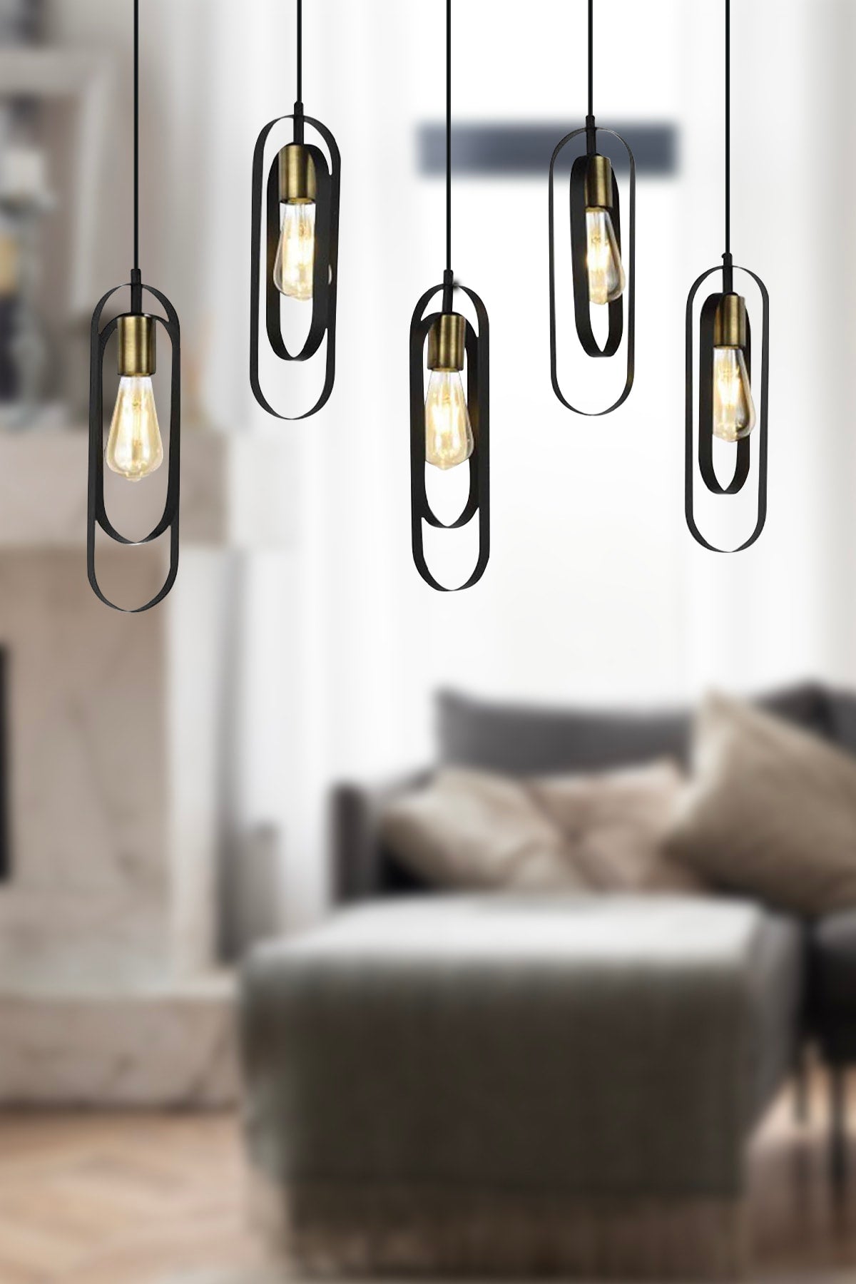 Koza 5 Row Black Modern Young Room Kitchen Retro Living Room Pendant Lamp Chandelier