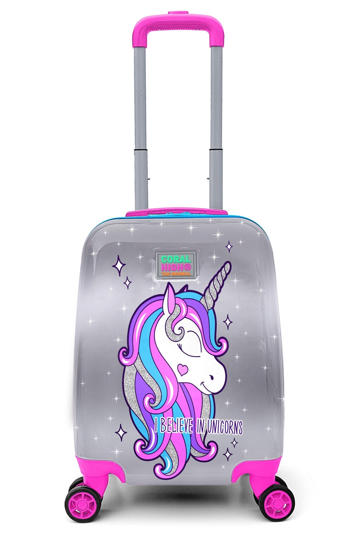 Kids Pink Silver Unicorn Patterned Luggage 16728