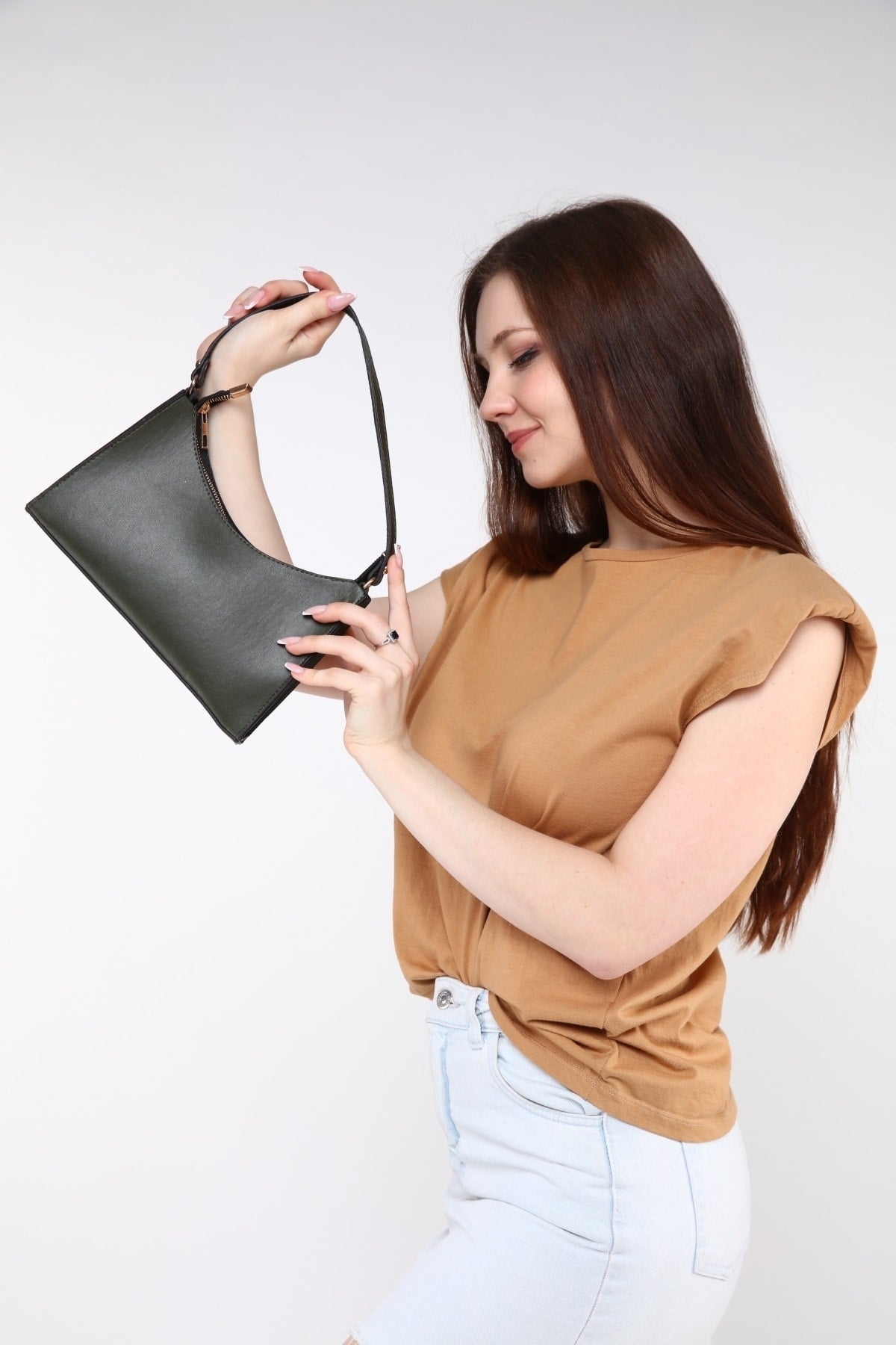 Khaki Green Baguette Baguette Suspended Hand And Shoulder Bag Gc009024