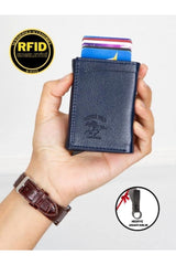 Unisex Leather Aluminum Mechanism Sliding Card Holder Wallet With Paper Money Compartment (7,5X10CM)