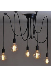 Wired Spider 5-Piece Black Ceiling Mounted Pendant Lamp Chandelier