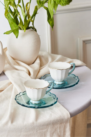 Samo 2 Person Turquoise Coffee Cup Set With Acrylic Saucer 90 Ml