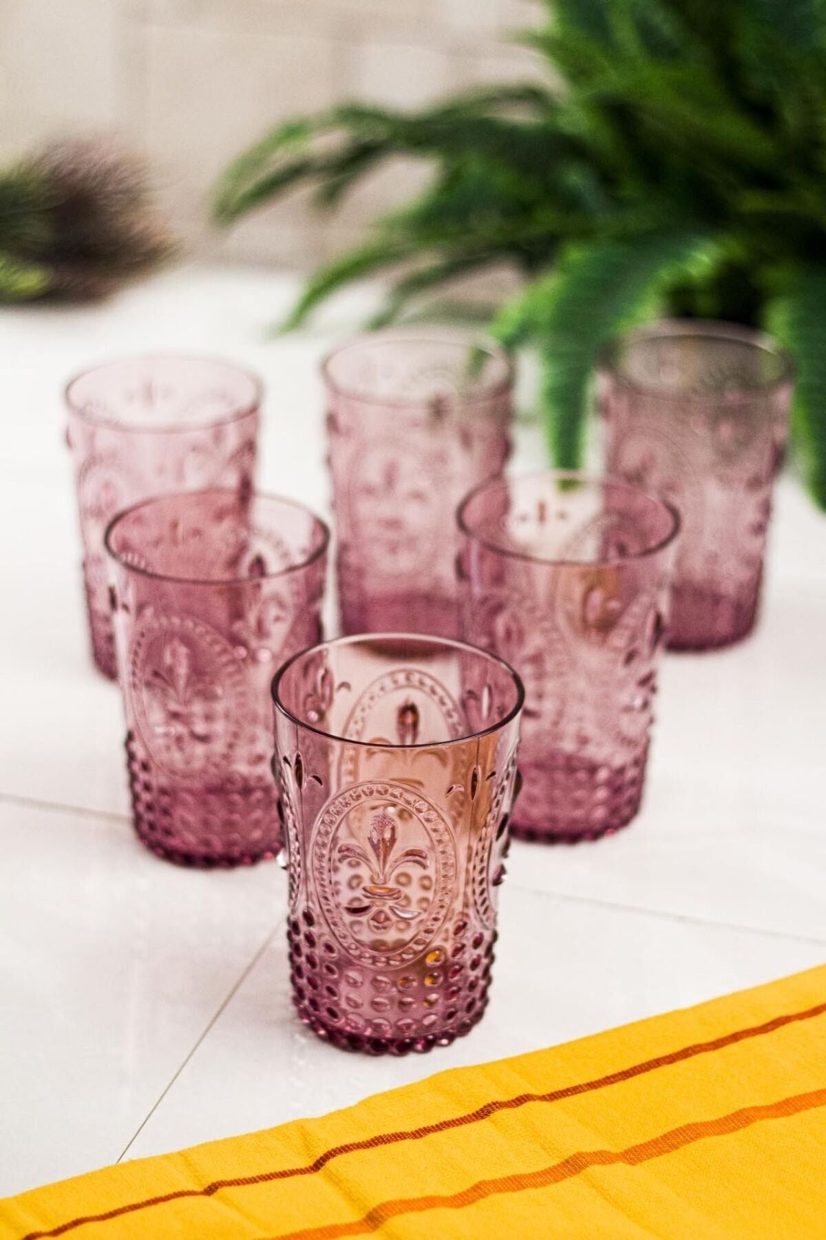 Acrylic Plum 6 Pcs Short Glass & Water Soft Drink Coffee Side Glass 400 Ml (Not Glass)