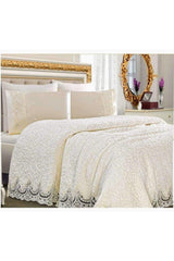 Cream Double French Guipure Blanket Set, Bedspread Set - Swordslife