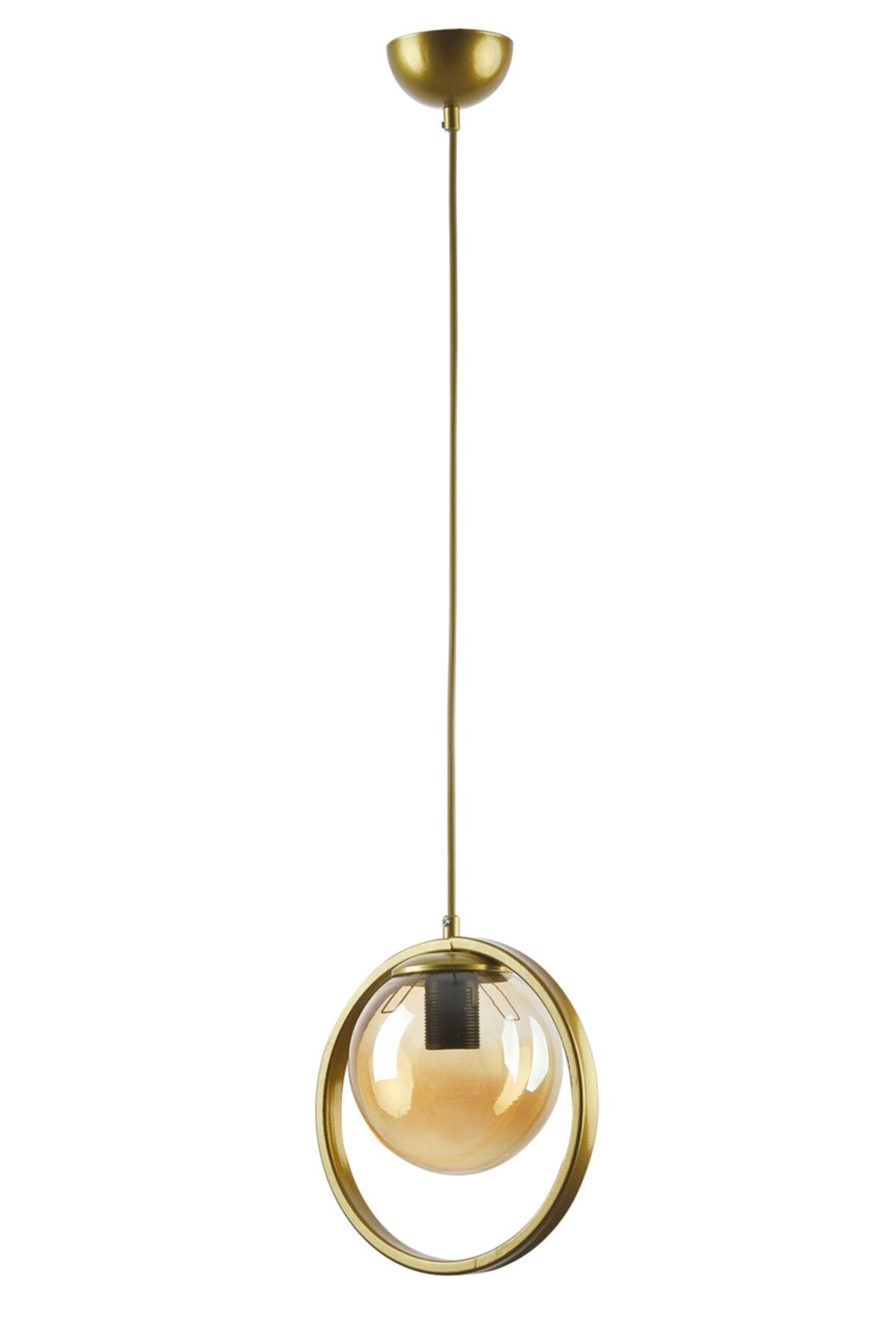 Nina Moderne Metall Gold Farbe Ring Geschlossen Honig Glas Pendelleuchte Wohnzimmer - Küche - Schlafzimmer Einzel Kronleuchter