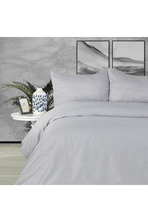 Single Satin Duvet Cover Set Basic Stripe Stone