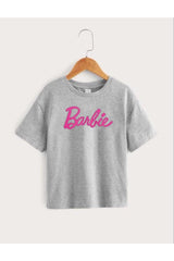 Kids Unisex Oversize Gray Barbie Printed T-shirt