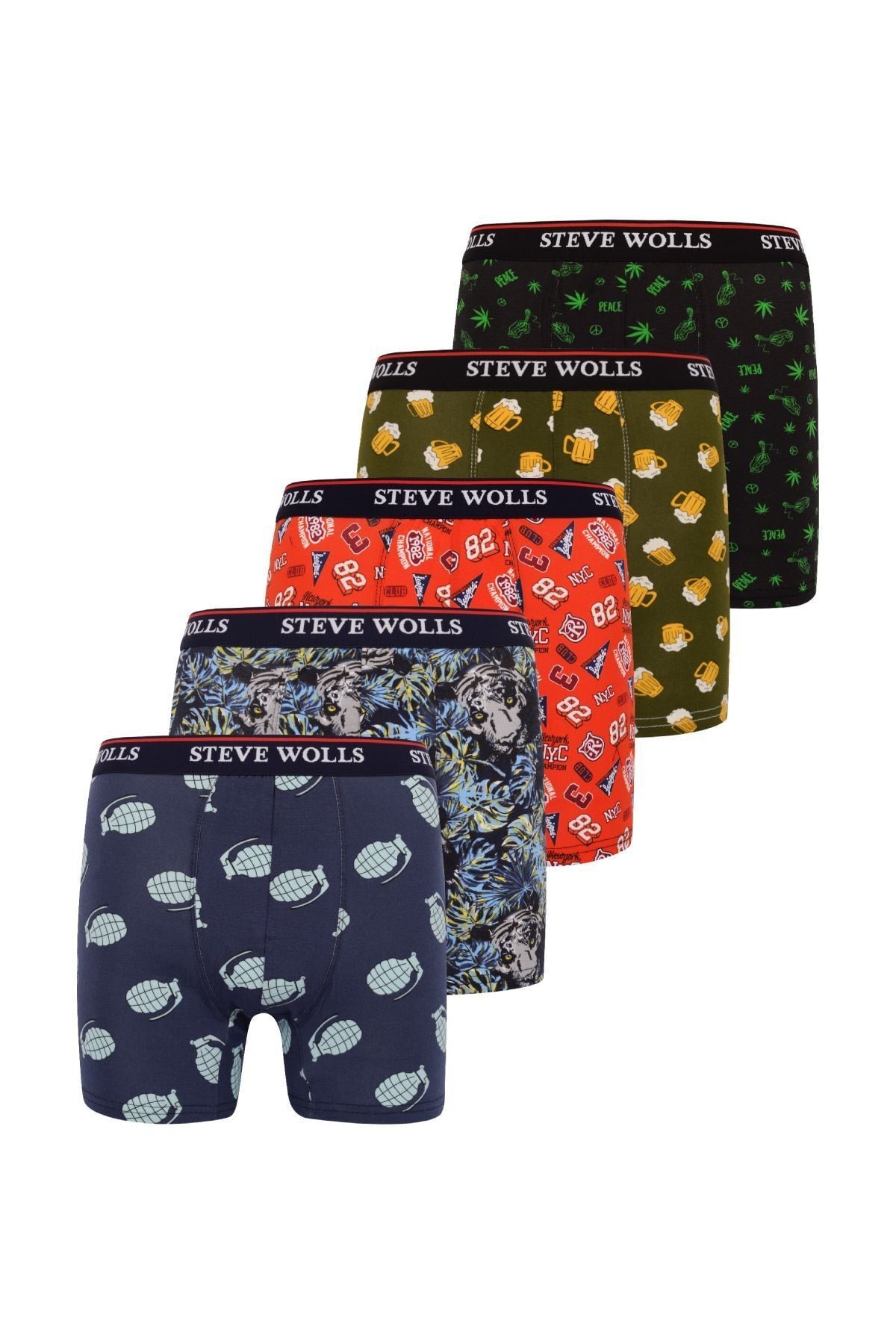 Men'S Mixed Pattern Pigment Printed 5-Piece Boxer Set
