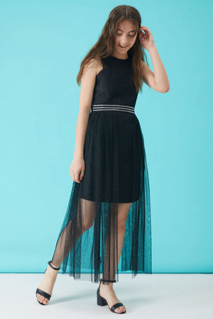 Girl'S Black Stone Detailed Tulle Evening Dress 15158