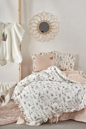 Lora Baby-Bettwäsche-Set für Mädchen, 100 % Bio-Baumwolle, handbestickt, bedruckt, 100 x 150 cm