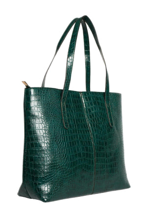 Women'S Crocodile Pattern 2-Sleeve Zippered Large Size Bag Shoulder Bag, Clutch Bag, Laptop Bag