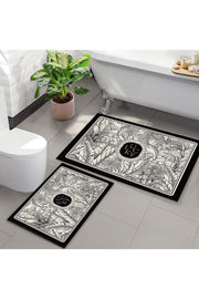 Else Decor Black and White Floral Washable Non-Slip Base 2 Bathroom Carpet Doormat Closet Set - Swordslife