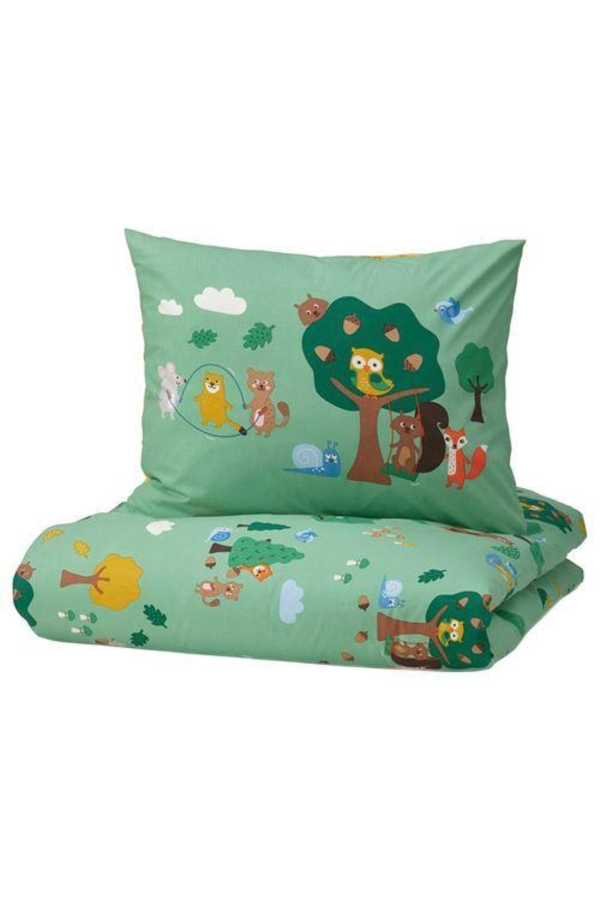 Single Double Sided Kids Duvet Cover Set Animals Jungle Themed Green-Yellow 150