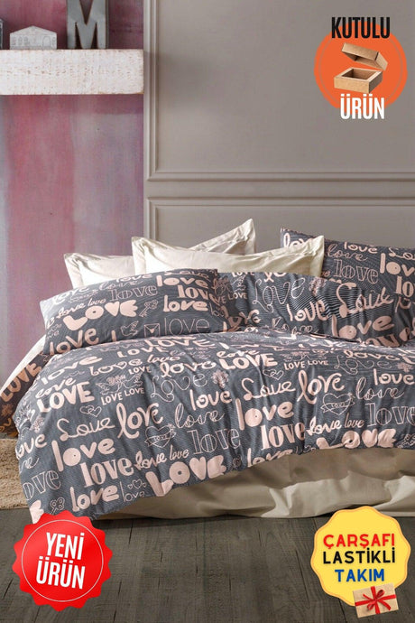 Love Printed 4-Piece Elastic Bed Sheet Single (100X200 CM) Duvet Cover Set - Swordslife