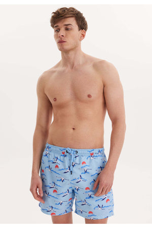 Men'S Blue Printed Marine Shorts Wmpattern Swımshorts