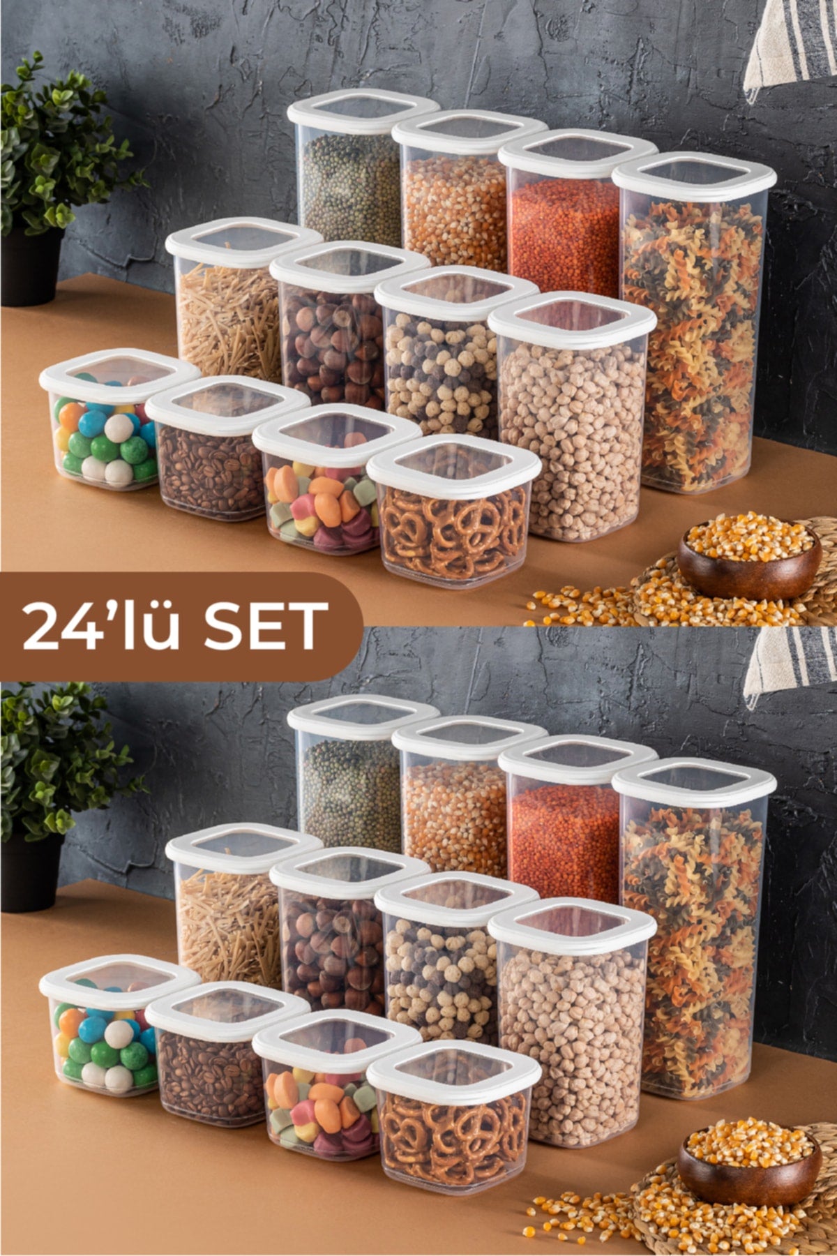 Square Food Storage Container With Foly Label Set Of 24 8X(0.55 Liter, 1.2 Liter, 1.75 Liter) White