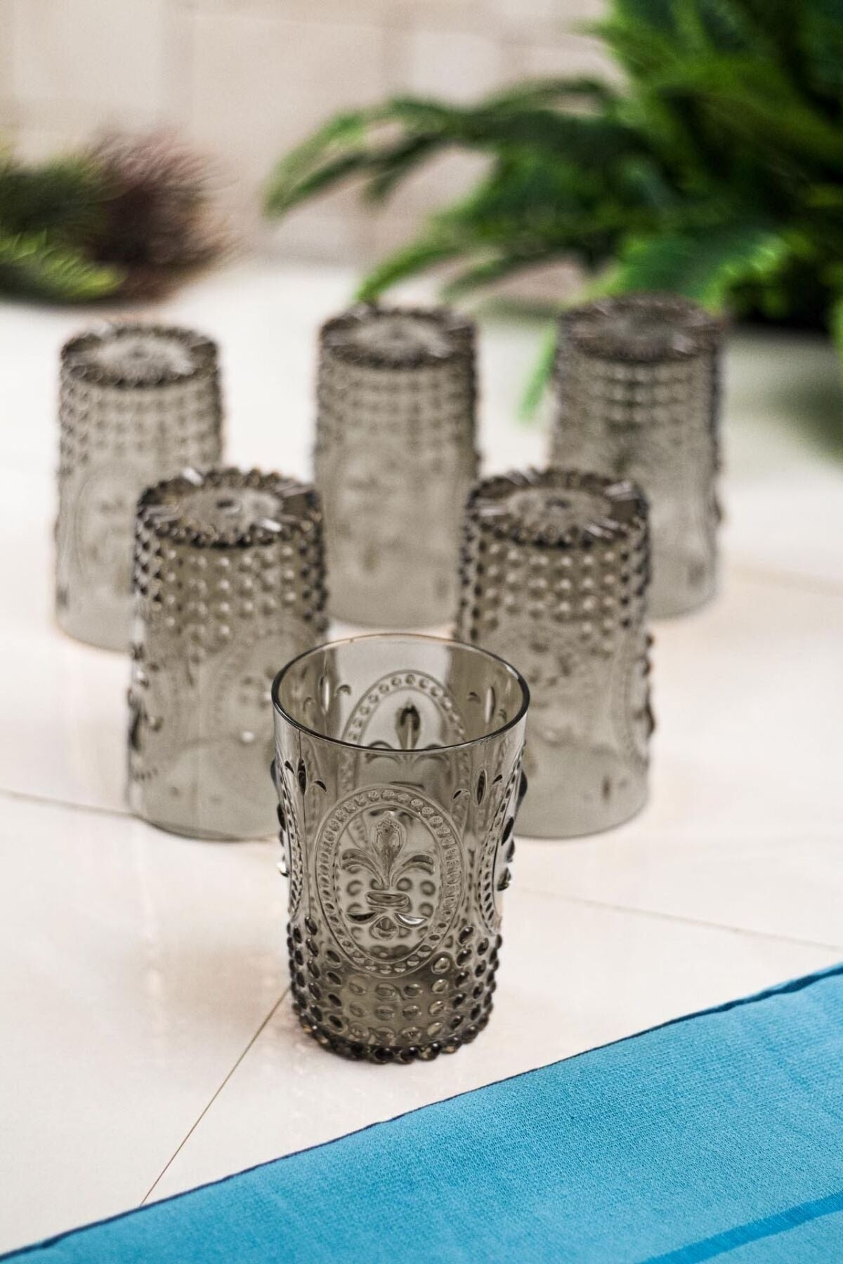 Acrylic Smoked 6 Pcs Short Glass & Water Soft Drink Coffee Side Glass 400 Ml (Not Glass)
