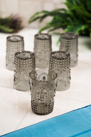 Acrylic Smoked 6 Pcs Short Glass & Water Soft Drink Coffee Side Glass 400 Ml (Not Glass)
