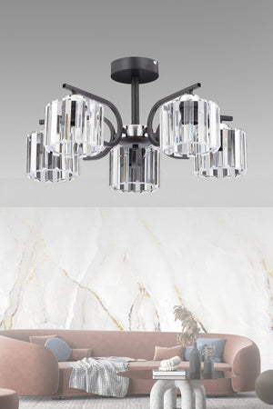 Nehir 5-Piece Modern Crystal Plafonier Chandelier