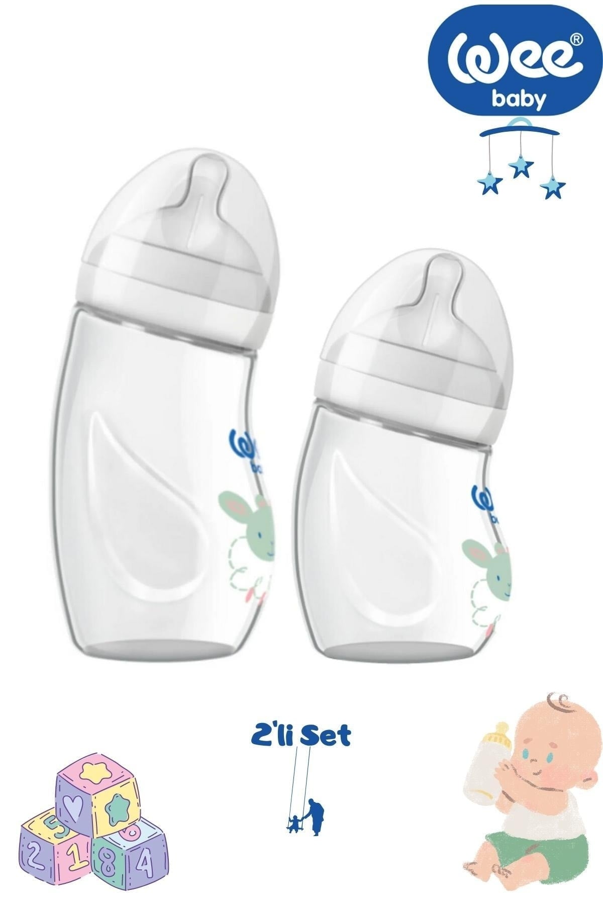 Natural Heat Resistant Angled Glass Baby Bottle 260 ml 180 ml Set of 2